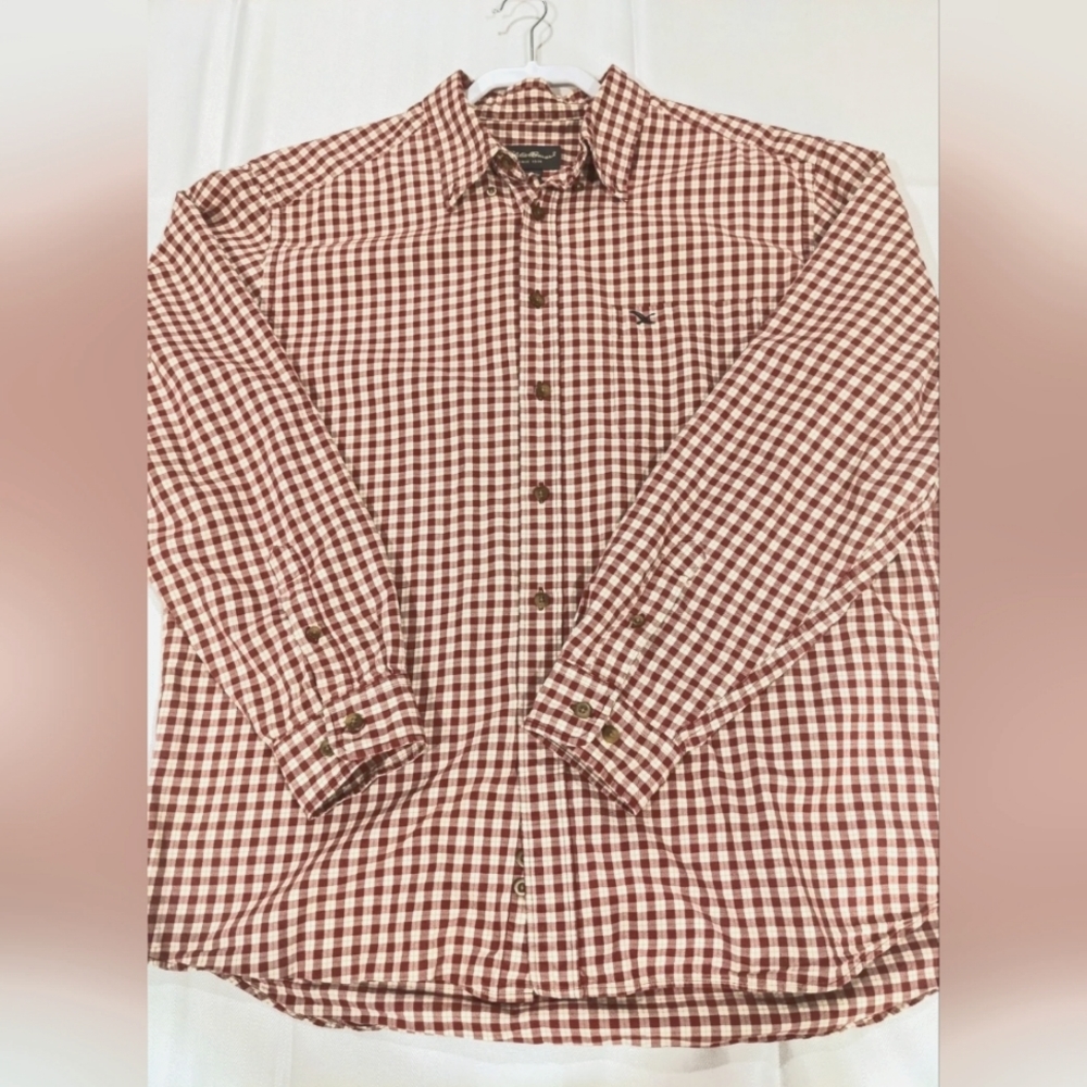Eddie Bauer Men's Red/White plaid Long Sleeve Button Up - Size Large